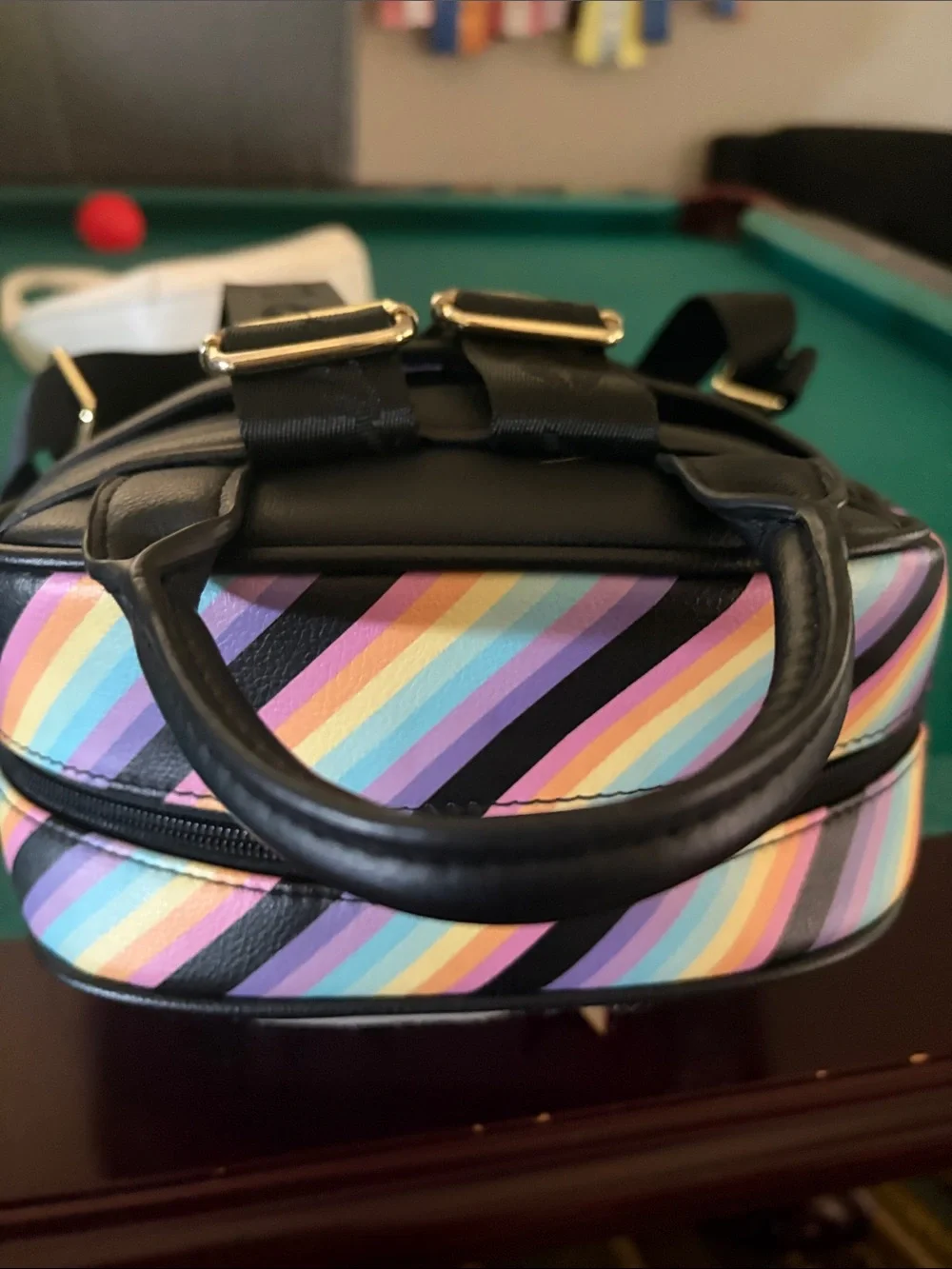 Girls' Rainbow Doll Backpack - Black with Pastel Stripes